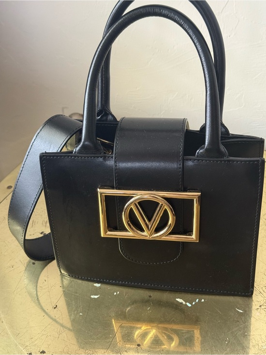 Valentino Handbags - Valentino Black Leather Satchel with Gold V Logo